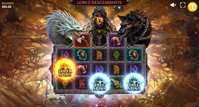 Loki's Descendants - задействане на функцията Serpent с диагонални Wild символи